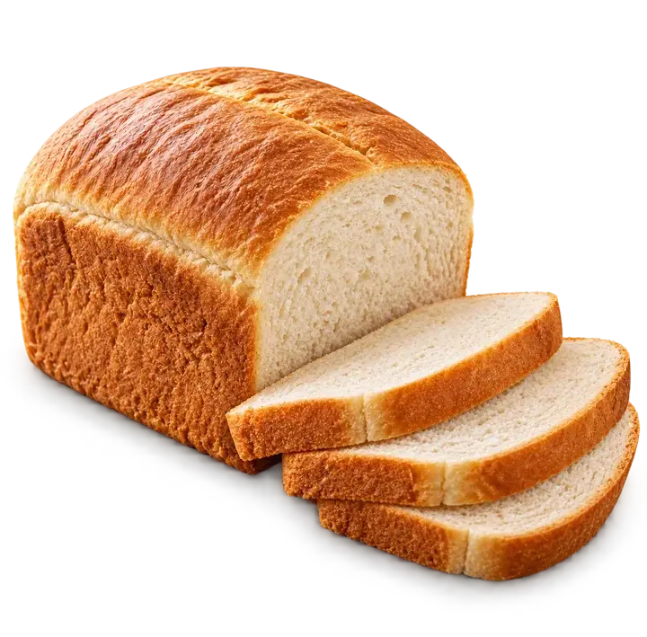 Pão de forma dourado com três fatias à frente